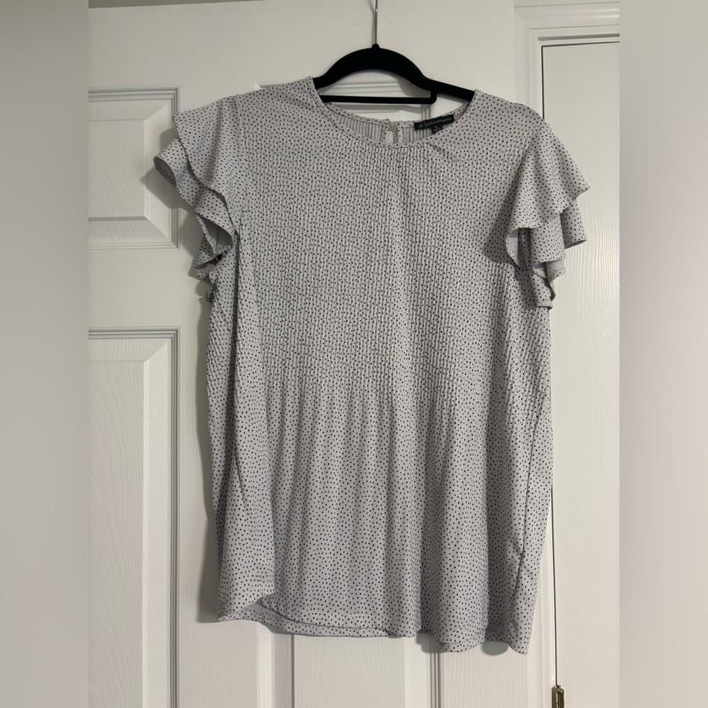 Adrianna Papell Light Gray Ruffle Blouse